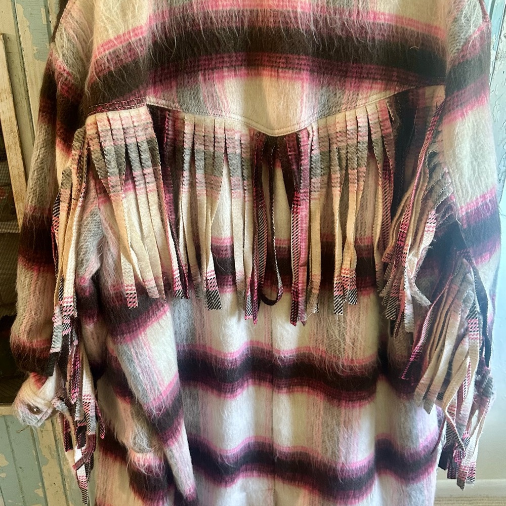 Free People Bali Pressley Wool long Duster coat fringe plaid - Picture 12 of 15